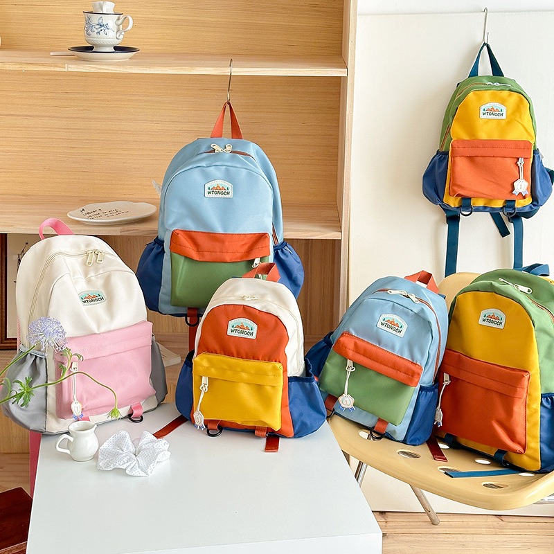 New Color Blocked Children's B - Canvas Backpack Casual review and price